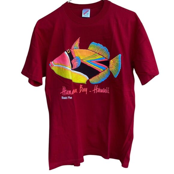 Vintage Hawaii Fish Size Large L Red Puff Print T Shirt Single Stitch - Picture 3 of 12